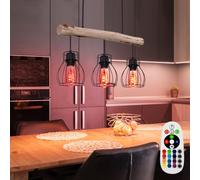 Lampe Suspendue À LED RGB Avec Dimmer Et Télécommande, Style Rétro En Bois