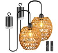 Lampe Suspendue à Piles Avec Télécommande: 2 Pièces Luminaire Suspendu Bohème En Rotin, Vintage Jour Tissé Rétro Lustres Pour Patio, Jardin, Salon, Chambre à Coucher