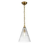 Lampe Suspendue Abat-Jour En Verre E27 D: 29,5 Cm Rond En Laiton Brunie