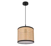 Lampe suspendue aspect bambou lampe de salle à manger lampe suspendue naturelle salon, métal noir plastique, 1x douille E27, PxH 28x140 cm
