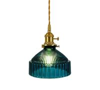 Lampe suspendue avec abat-jour en verre moderne réglable en hauteur, luminaire suspendu au plafond style nordique rétro pour chambre à coucher, salle à manger, cuisine (Bleu)