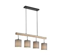 Lampe Suspendue Bâton Bois Métal Tissu B : 82,5 CM 4x E27 Pendelleuchte Manger