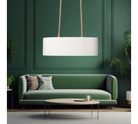 Lampe suspendue lampe de salon lampe de salle à manger lampe de table à manger plafonnier, métal noir textile blanc, 2 ampoules E27, L 70,5 cm