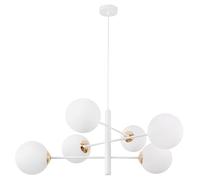 Lampe suspendue blanche et dorée avec abat-jour sphérique - Moderne - 6 bougies E14 - Style glamour - Éclairage pour salon, salle à manger - Fabrication polonaise