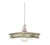 Lampe Suspendue Céramique Abat-Jour Rond D:33 CM en Blanc Vert E27 Maison Style