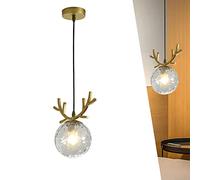 Lampe Suspendue Chambre Enfant E27 métal de Cerf Lustre Créatif Dessin Animé Lustre Restaurants Suspension Luminaire Tête de Cerf Abat-jour Lampe de Plafond Verre Créatif Chambre Salon,Doré