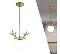 Lampe Suspendue Chambre Enfant E27 métal de Cerf Lustre Créatif Dessin Animé Lustre Restaurants Suspension Luminaire Tête de Cerf Abat-jour Lampe de Plafond Verre Créatif Chambre Salon,Doré