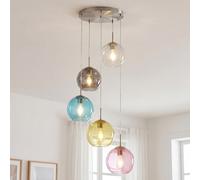 Lampe Suspendue Colorée Ø 50 Cm H: Max. 1,2 M Verre 5X E27 Boules Abat-Jours