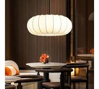 Lampe Suspendue Créative Wabi-Sabi Abat-jour En Tissu De Soie Lampe À Suspension Moderne E27 Lustre Lin Forme De Citrouille Suspension Médiévale Pour Salon Cuisine Chambre Salle À Manger Couloir(30cm)