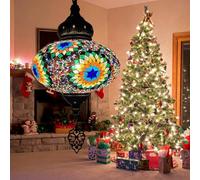(Lampe suspendue de style turc à 8 couleurs, suspension en mosaïque multicolore avec globe en verre décoratif, luminaires suspendus marocains pour salon, chambre à coucher, décoration intérieure, marr