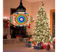 (Lampe suspendue de style turc à 8 couleurs, suspension en mosaïque multicolore, lustre décoratif en verre coloré, luminaires suspendus marocains pour salon, chambre, décoration intérieure, blanc)