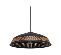Lampe Suspendue Design Abat-Jour Dôme Moderne en Métal Noir et Cuir PU Minillas