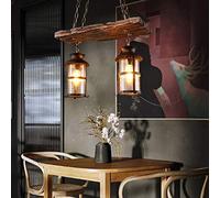 Lampe Suspendue E27 Pendentif Pastorale Style Campagnard Lumière Rétro Bois Abat-Jour En Verre Noir Chaîne De Fer Réglable En Hauteur Nostalgique Loft Bar Plafonnier Éclairage Café Restaurant Lustre