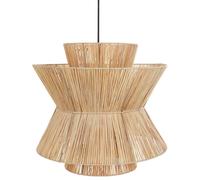Lampe Suspendue Éclairage Boho Abat-jour en Paille Naturelle et Base Métal Noir