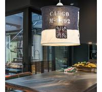 Lampe suspension suspension abat-jour lampe d'intérieur lampe abat-jour textile, bleu, blanc, lettrage, drapeau, éclairage cuisine x H 28 x 26 cm