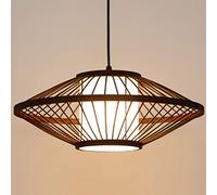 Lampe Suspendue en Bambou, Abat-Jour Double Couche, Design géométrique Moderne, luminaire Beige, idéal pour Une Cuisine, Une Salle à Manger, Un Salon, Une véranda