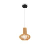 Lampe Suspendue En Bois E27 Ø 25,5 Cm Beige Scandinave Pour Table À Manger
