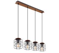 Lampe suspendue en bois, lampe de plafond, abat-jour cage, lampe de salle à manger noire, métal, 4 douilles E27, LxlxH 74x15x120 cm