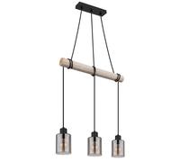 Lampe suspendue en bois, lampe suspendue, lampe de salle à manger en bois, lampe suspendue, table à manger, verre fumé, 3x E27, LxH 50x140 cm