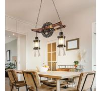 Lampe Suspendue En Bois Steampunk À Cordes De Chanvre De 2X LED