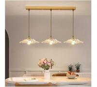 Lampe suspendue en grappe Compatible with îlot de cuisine - Lumière linéaire rustique dorée Transparente. Verre à fleurs 3 lumières au plafond Lustre moderne ferme,Luxe