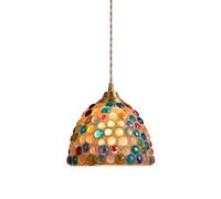 Lampe suspendue en mosaïque Lampe suspendue de plafond dorée avec abat-jour en perles colorées Mini lampe suspendue Luminaires suspendus rétro pour îlot de cuisine Salle à manger Salon Couloir