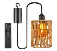Lampe suspendue en rotin, E27 Éclairage extérieur avec lampe pendentif à batterie, lampe portable en rotin style bohème, lampe suspendue pour extérieur pour patio, bar, jardin, terrasse, salon