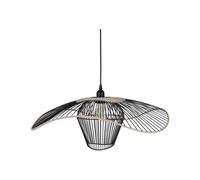 Lampe Suspendue en Rotin et Abat-Jour en Métal Noir Lunga