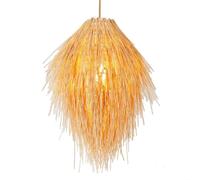 Lampe suspendue en rotin et osier Lampe suspendue en forme de cage en bambou tressé à la main Lampe suspendue en osier beige Panier en bambou naturel tissé Luminaire E27,Lampe à Suspension