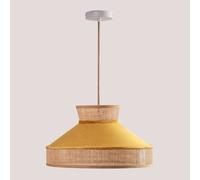 Lampe Suspendue En Velours Et Rotin Xanti Moutarde