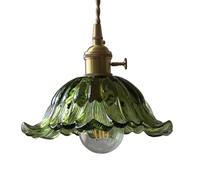 Lampe suspendue en verre avec abat-jour vert vintage interrupteur, cordon réglable de 140 cm, lampe moderne rétro for chambre à coucher, cuisine, îlot, salon, restaurant (S (21,5 cm))(L(27cm))