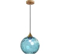 Lampe suspendue en verre Globe Support moderne en bronze doré avec boule en verre coloré, lampe suspendue réglable, décoration d'intérieur for salon, cuisine, îlot(Blue)