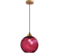 Lampe suspendue en verre Globe Support moderne en bronze doré avec boule en verre coloré, lampe suspendue réglable, décoration d'intérieur for salon, cuisine, îlot(Rouge)