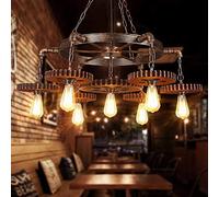 Lampe Suspendue Fer Forgé Vintage Lustre Suspension Industriel Rétro Gear Lumières Lustre E27*7 Chaîne Nostalgique Réglable Hauteur Pour Restaurant Bar Loft Salon Lumières Suspendues Décoratives