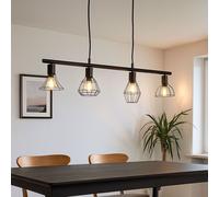 Lampe suspendue salle à manger lampe de table salon suspension industrielle métal noir 4 flammes, 4x E14, LxPxH 75x13x150 cm