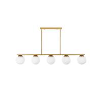 Lampe Suspendue Glamour à 5 Bras Globe en Verre Blanc et Métal Doré Zikuli
