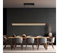 Lampe en bois Lampe LED de table Suspension bois rustique, 3 niveaux de fonction mémoire, aspect bois noir opale mat, 1x LED 30 watts 1150 lumens blanc chaud, HxLxB 120x101x7,5cm