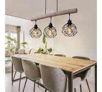 Lampe Suspendue Holzleuchte Suspension Luminaire de Salon 3x E27 Cage H 120 CM
