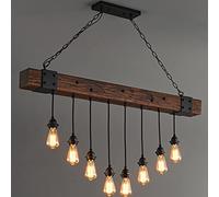 Lampe Suspendue Industrielle à Poutre en Bois, 110 cm, 8 Flammes, Ampoule rétro E27 en métal, utilisée dans Les Salons, Les, Les Cuisines, Les Restaurants - sans Ampoule.