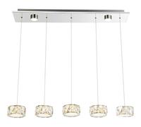 Lampe suspendue lampe de salon lampe de salle à manger lampe de cuisine, cristaux de verre en métal acrylique chrome, LED 48W 3700Lm 4000K blanc neutre, H 120 cm
