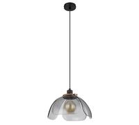 Lampe suspendue, lampe de salon, lampe de table à manger, lampe de cuisine, métal noir, verre fumé, abat-jour en verre en forme de fleur, E27, D 34 cm