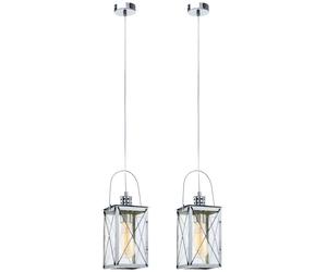 Lampe suspendue lampe de salon lanterne lampe de table à manger, métal verre chrome clair, douille E27, DxH 15x110cm