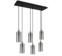 Lampe suspendue lampe de table à manger lampe suspendue lampe de salon, verre fumée métal noir, douilles 6x E27 LxlxH 75x24x120 cm