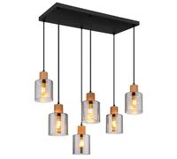 Lampe suspendue Lampe de table à manger verre fumé Lampe de salon Lampe suspendue 6 flammes Lampe de table à manger, métal, bois, LxH 67 x 120 cm