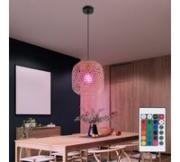 Lampe à suspension, dimmable avec télécommande, lampe de table à manger LED, lampe de salon, maille de bambou, changement de couleur RVB, 8,5W 806lm blanc chaud, PxH 23 x 135 cm