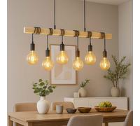 Lampe à suspendre LED Lampe de table en bois Lampe à suspendre réglable en hauteur Lampe de salon, grands filaments LED, 6x 4W 6x 320lm blanc chaud, LxH 100 x 191,5 cm