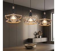 Lampe Suspendue Lampe Pendentif Lumière Gitterschirm Noir 3 à Flammes Chanvre