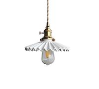 Lampe Suspendue, Lampe Suspendue, Lustre en céramique plissée Blanche Petite Lampe Suspendue Nordique Minimaliste rétro décoration de la Maison lumière Suspendue en Laiton avec Couvercle Forme Fil su