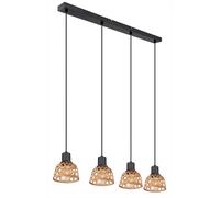 Lampe suspendue lampe suspendue salle à manger en tissage de bambou en bois, 4 flammes, métal noir, 4x douilles E27, LxlxH 72x13x120 cm