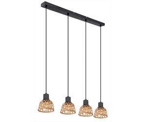Lampe suspendue lampe suspendue salle à manger en tissage de bambou en bois, 4 flammes, métal noir, 4x douilles E27, LxlxH 72x13x120 cm
